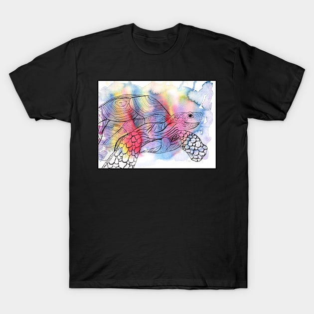 Madagascar Turtle Colorful Watercolor Illustration T-Shirt by Sandraartist